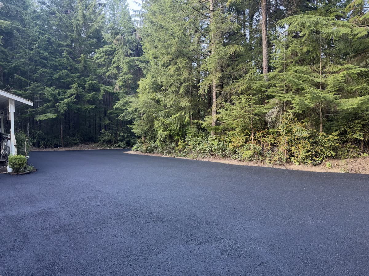 Wide fresh asphalt pad in the Northwest
