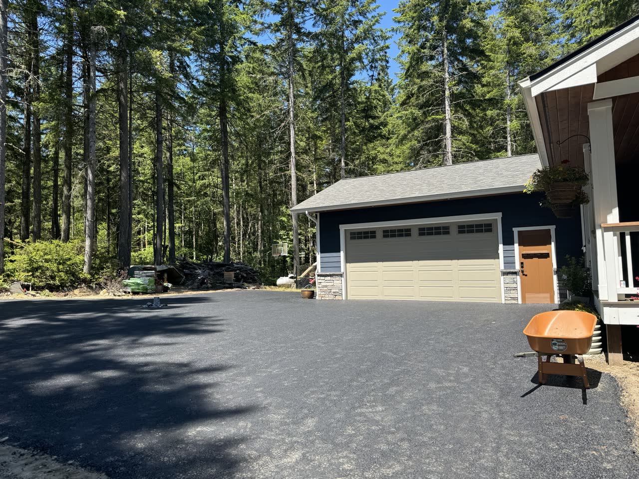 Newly paved driveway taped off to cure